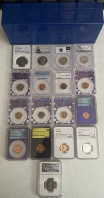 Mixed Lot Of 20 Graded Coins NGC, PCGS & ICG - 1C, 5C, 25C, 50C, $1 & Foreign - Image 1 of 4