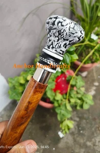 Victorian Antique Finish Carved Handle Elegant Brown Wood Costume Walking Stick - Picture 1 of 8