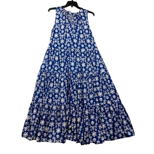 Croft & Barrow Tiered Maxi Dress Womens XL Blue White Floral Sleeveless Coastal - Picture 1 of 10