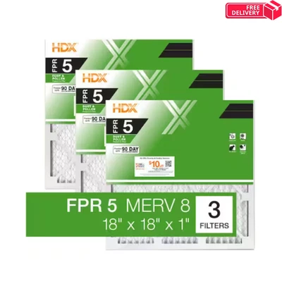 18 x 18 x 1 Standard Pleated Air Filter FPR 5, 3-Pack, Air Filters Replacement - Image 1 of 4