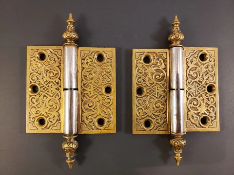 Victorian Bronze Hinges Lift Off  3-1/2"  Set/2 Butt Door Hinges Antique 1880s Cover