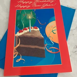Hallmark Happy Birthday and Happy New Year Folded Wishes Greeting Card - Picture 1 of 5