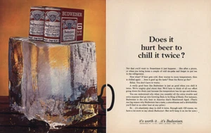 Pubblicità stampa vintage Budweiser Beer 1966: Hurt Beer Chill It due volte - Foto 1 di 1