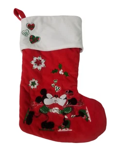 Mickey & Minnie Mouse Christmas Stocking Mistletoe Kiss Ice Skating Disney Parks - Picture 1 of 4
