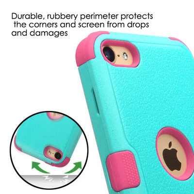 iPod Touch 5th 6th & 7th Gen - Hybrid Dual Armor Impact Skin Case TEAL w/ PINK - Image 1 of 4