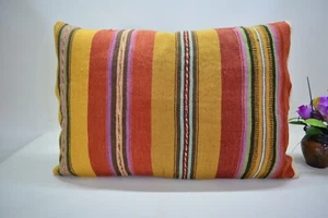 Traditional Hand Knotted Kilim Pillow, 16x24in, Multicolor Retro Vintage Pillow, - Picture 1 of 8