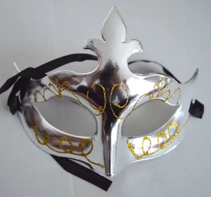 NEW Shiny silver metal plastic glitter swirl Masquerade Mask Gothic halloween - Picture 1 of 2