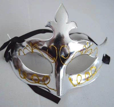 NEW Shiny Silver Metal Plastic Glitter Swirl Masquerade Mask Gothic Halloween - Image 1 of 2