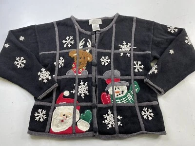 Mandal Bay女式圣诞针织纽扣前开衫毛衣丑陋中号 — 第 1/4 张图片