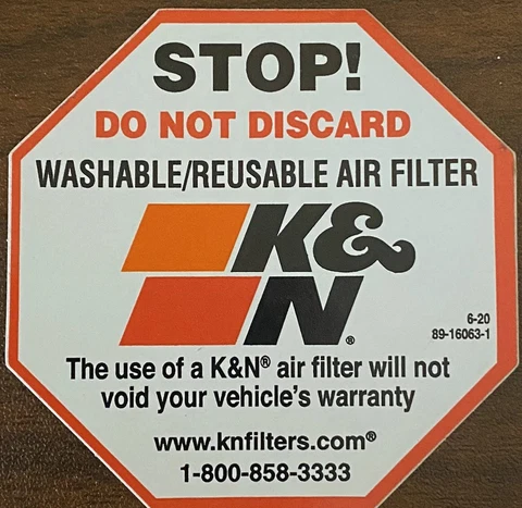 K&N air filter DO NOT DISCARD decal high temp for vehicle home HVAC sticker Cover