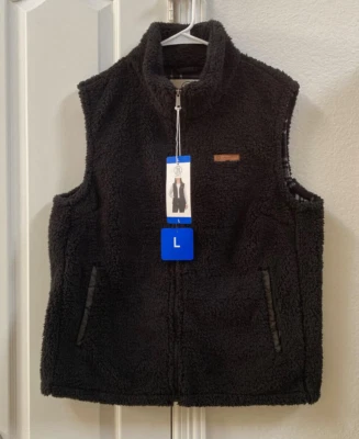 NWT Sage Collective Women's Black Plaid Lining Full Zip Fleece Vest, Large - Image 1 of 4