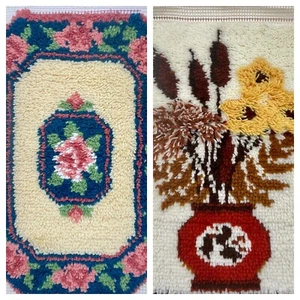 Menge 2 Vintage Haken Shag Teppiche Floral fast vollständig 27” x 20” Shabby Chic - Bild 1 von 12
