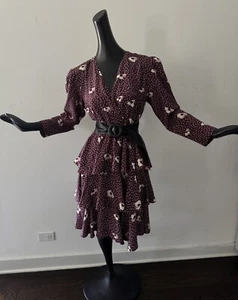 Vintage 70s 80s Does 40s Secretary  Rayon Dress Puff Sleeve Shoulder Pad Peplum - Picture 1 of 10