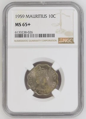 Mauritius 1959 10 cents NGC Ms-65+! - Image 1 of 2