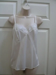 Mistra Women's Vintage White Camisole Top Nylon Pretty Lace Trim Size Large - Picture 1 of 9