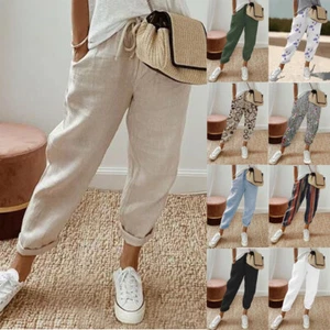 Women's Trousers Summer Comfy Casual Baggy Pants Palazzos Holiday Plus Size 6-24 - Picture 1 of 17