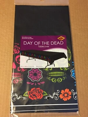 SUGAR SKULL DAY OF THE DEAD BEISTLE PLASTIC TABLE COVER 54" X 108" - Image 1 of 4