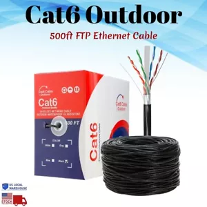 Shielded 500ft Outdoor Cat6 Ethernet Cable FTP Solid Direct Burial Black UV - Picture 1 of 9