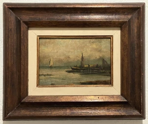 NEAPOLITAN SCHOOL Italian Oil ~ GAETANO ESPOSITO ~ c.1890 Listed BOATS AT DUSK - Picture 1 of 4