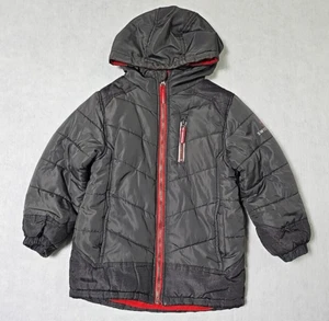 Swiss Alps Boys Dark Gray & Red Winter Puffer Hooded Ski Jacket - Size 5/6 - Picture 1 of 12
