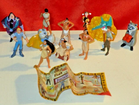 lot of 12 Vtg Nestle Minifigures: Pocahontas Powhatan Nakoma Meeko Percy Insert Cover