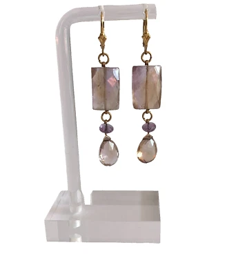 Pendientes colgantes de amatista de cuarzo ahumado Foto 1 de 4