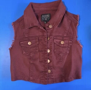 Love Culture Girls Brown Sleeveless Button-down Rock Jacket Cotton Blend Size S - Picture 1 of 7