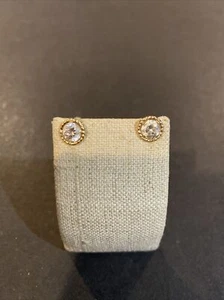 VINTAGE 10K YELLOW GOLD WITH CZ EARRINGS - Picture 1 of 7