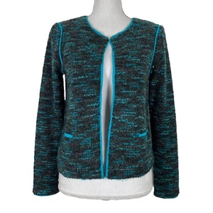 Cárdigan de sauce y arcilla talla pequeña mezcla de lana Boucle forrado abierto azul manga larga - Imagen 1 de 5