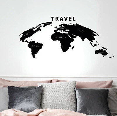 Vinyl Wall Decal World Atlas Travel Geography Stickers 35 in x 17.5 in gz276 - Image 1 of 2
