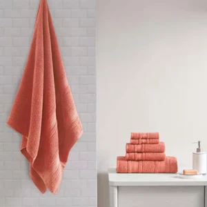 Soft Cotton Luxury 6-Piece Quick Dry Bath Towel Set in Coral - Picture 1 of 12