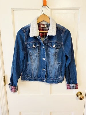 Lei Sherpa collar plaid lined denim trucker jacket  - Image 1 of 4