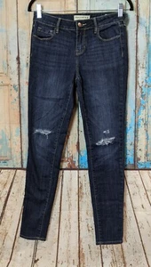 Bullhead Women's Size 26 Skinniest Mid Rise Dark Wash Denim Jeans Distressed - Picture 1 of 8