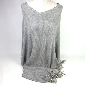 Steve Madden Poncho Pullover Sweater Fringe Gray White Knit One Size - Picture 1 of 5