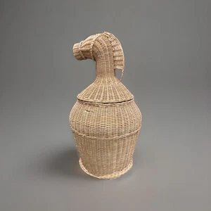 Vintage Trojan Horse Head Lid Wicker Laundry Blanket Storage Basket Hamper 32” - Picture 1 of 5