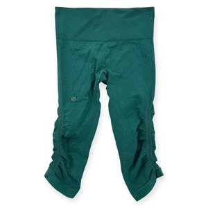 Leggings donna Lululemon In The Flow 2 crop costine increspato verde elasticizzato attivo - Foto 1 di 8