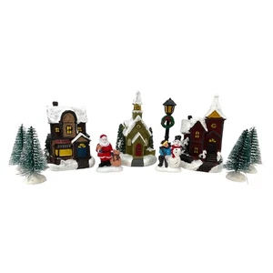 Lighted Christmas Holiday Miniature Village Figurine Display 10 Piece Set 3 Inch - Picture 1 of 5
