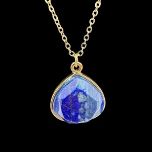 Charming Charlie Gold Tone Fashion Necklace w/Lapis Lazuli Teardrop Pendant - Picture 1 of 24