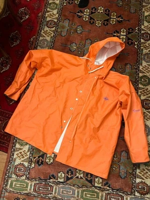 Grundens of Sweden PVC Commercial Fishing Rain Jacket XXL Orange Hooded - Image 1 of 4