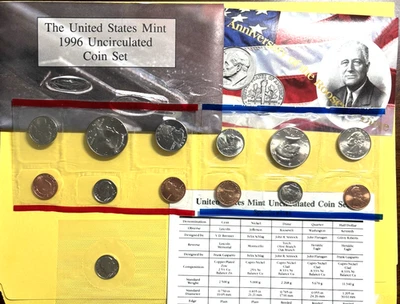 1996 United States Mint  11 Coin Uncirculated P&D  Set with W West Point Dime - Image 1 of 4