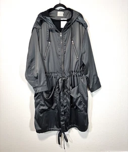 Asos Curves Plus Trenchcoat mit Kapuze Satin grau Reißverschluss lange Jacke Damen Gr. 24 neu mit Etikett - Bild 1 von 11