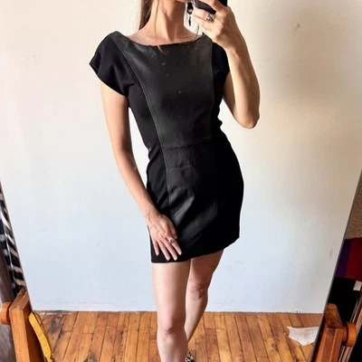 Vintage Y2K ALICE + OLIVIA Black Leather Corset-Back Mini Dress - Size M - Image 1 of 4
