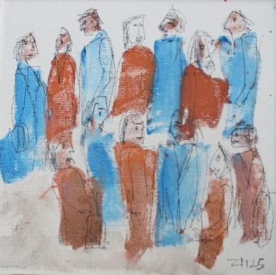 Menschen in der Stadt Acryl/LW 15x15 cm Kunstmuellerei Düsseldorf - Bild 1 von 4