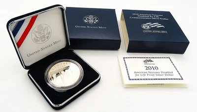 2010 American Veterans Disabled for Life 90% Silver Dollar Proof Coin, Box & COA - Image 1 of 4
