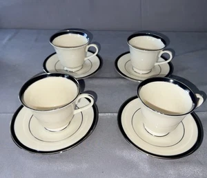 Tazas y platillos Lenox Black Royale crema, bandas negras, platino vintage 8 piezas - Imagen 1 de 16