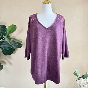 NWT Torrid Purple Super Soft Plush Lace Knit Dolman Top Women’s 1X Romantic Boho - Picture 1 of 14