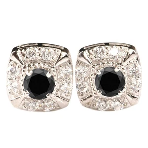 2.24Ct Round Shape Natural Black Diamond Women's Studs In 925 Sterling Silver - Picture 1 of 14
