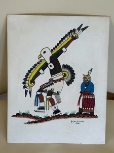 JOSE R LORETTO JEMEZ PUEBLO EAGLE DANCER PAINTING ON CANVAS BOARD 14" X 11" 1981 - Picture 1 of 4