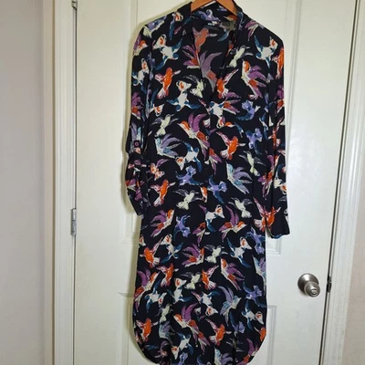 Maeve By Anthropologie Martina Bird  Belted Shirt Button Up Midi Dress Size 6 US - Image 1 of 4