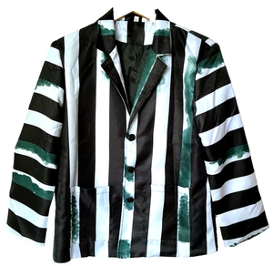 Beetlejuice Costume Mens Jacket Black White Green Size Medium Buttons Pockets - Picture 1 of 5